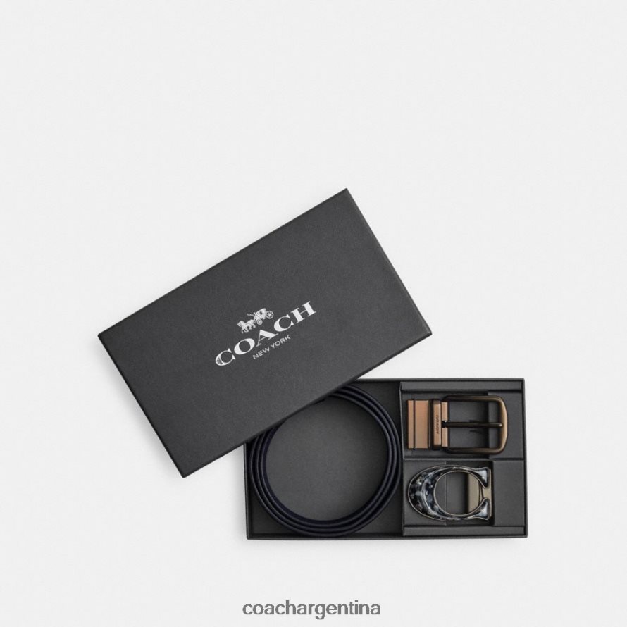 Coach hombres Arnés en caja y cinturón reversible cortado a medida con hebilla distintiva, 38 mm carbón/azul marino medianoche L82882794