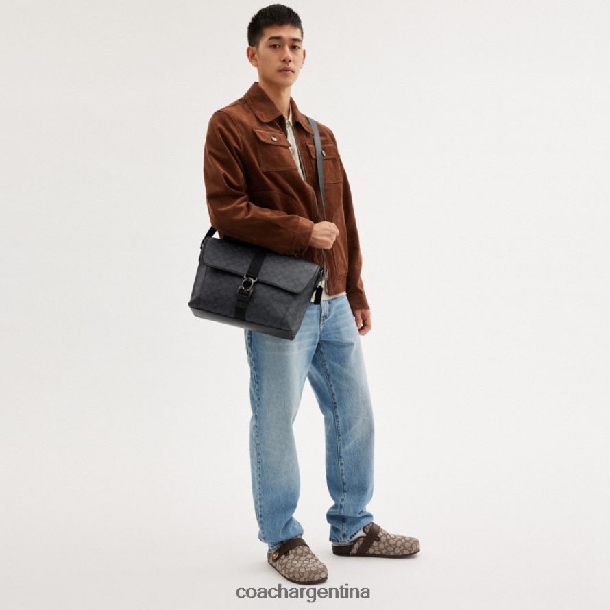 Coach hombres Beck Messenger en lona de firma carbón L82882654