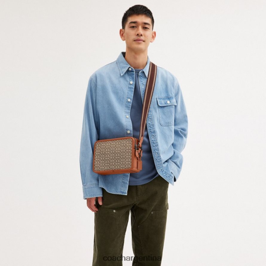 Coach hombres bandolera charter 24 en jacquard con micro firma cacao/ámbar bruñido L82882663