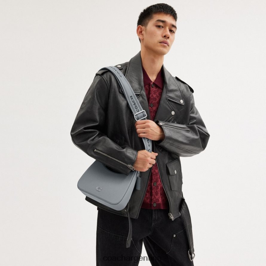 Coach hombres bandolera tipo hobo con lona distintiva gris azul L82882666