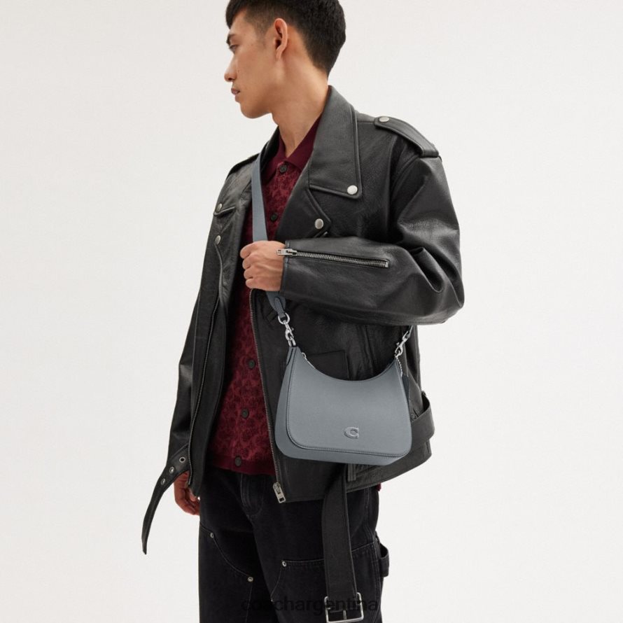 Coach hombres bandolera tipo hobo con lona distintiva gris azul L82882666