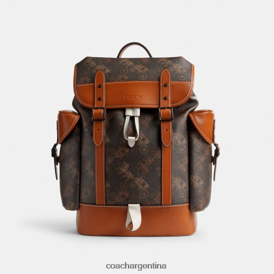 Coach hombres mochila de enganche con estampado grande de caballos y carruajes trufa/ámbar bruñido L82882681