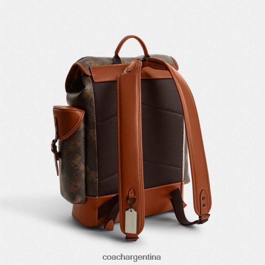 Coach hombres mochila de enganche con estampado grande de caballos y carruajes trufa/ámbar bruñido L82882681