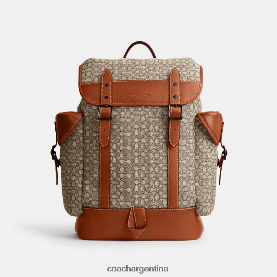 Coach hombres mochila de enganche en micro jacquard de firma cacao/ámbar bruñido L82882683
