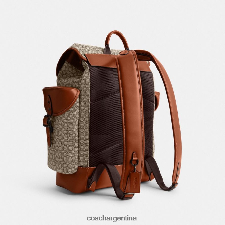Coach hombres mochila de enganche en micro jacquard de firma cacao/ámbar bruñido L82882683