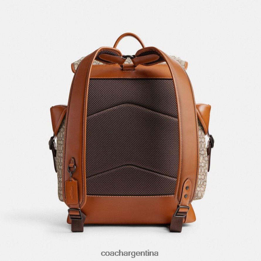 Coach hombres mochila de enganche en micro jacquard de firma cacao/ámbar bruñido L82882683