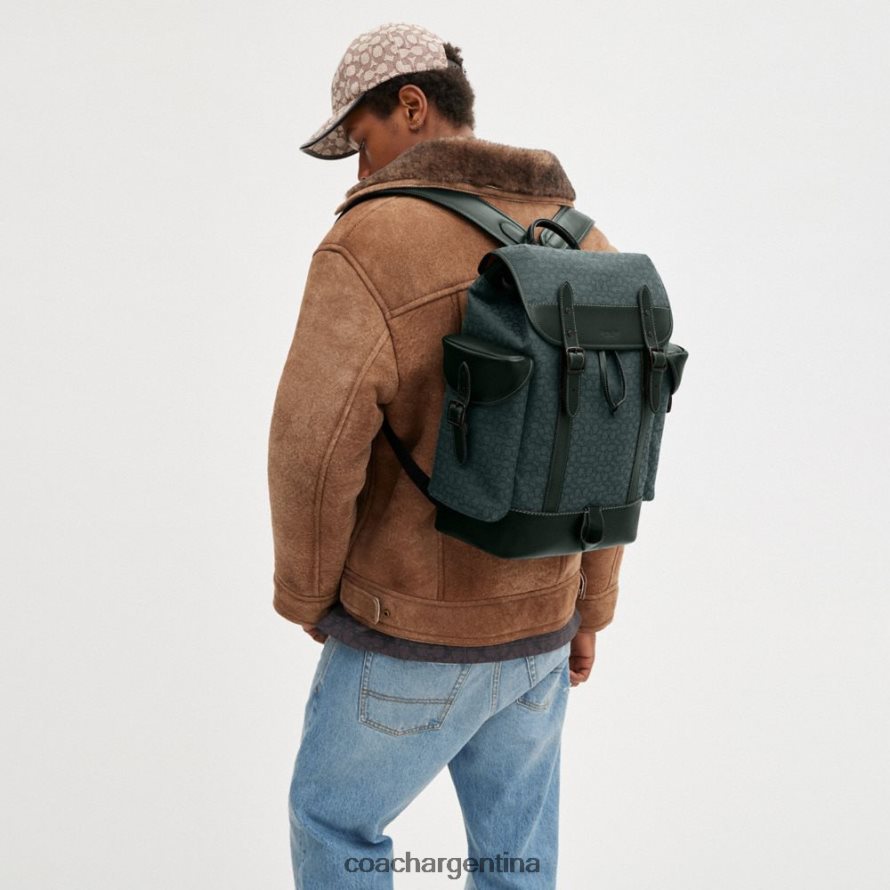 Coach hombres mochila de enganche en micro jacquard de firma verde amazona L82882682