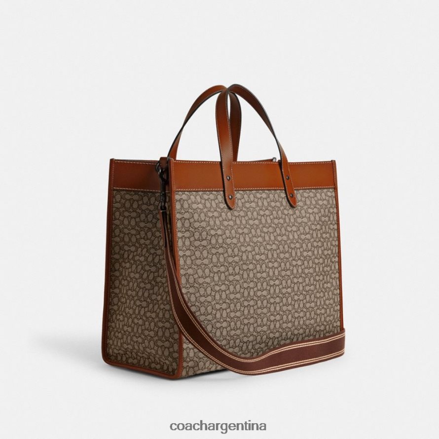 Coach hombres bolso tote field 40 en jacquard con micro firma cacao/ámbar bruñido L82882636