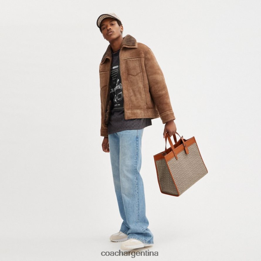 Coach hombres bolso tote field 40 en jacquard con micro firma cacao/ámbar bruñido L82882636