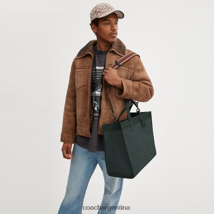 Coach hombres bolso tote field 40 en jacquard con micro firma verde amazona L82882635