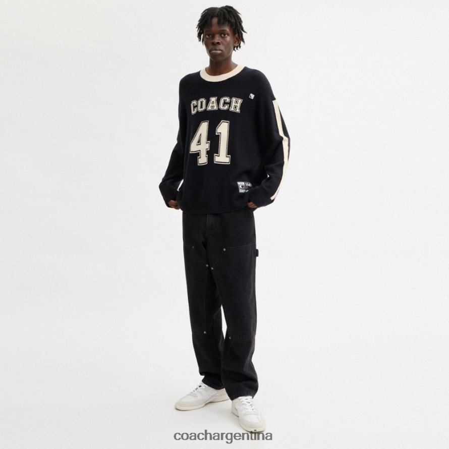 Coach hombres suéter universitario de cachemira negro múltiple. L82882781