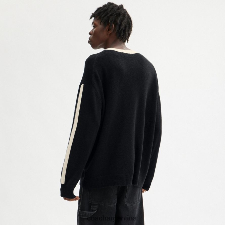 Coach hombres suéter universitario de cachemira negro múltiple. L82882781