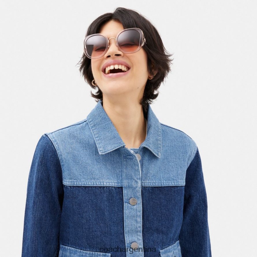 Coach mujer gafas de sol cuadradas extragrandes con forma de mariposa y rosa de té rosa cristal L82882531