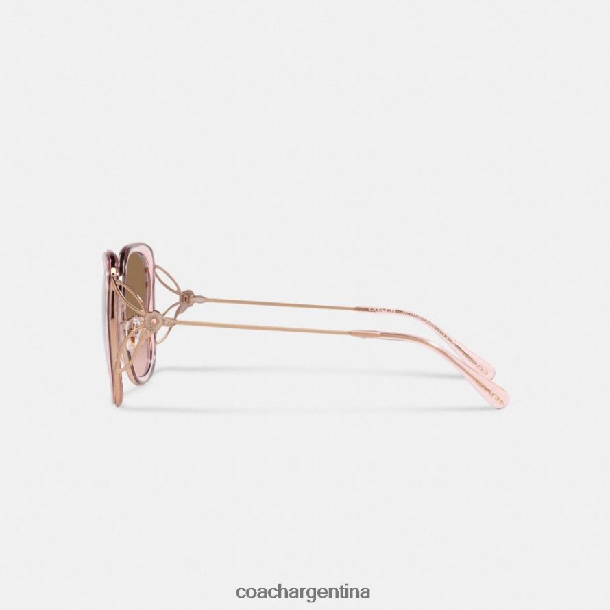 Coach mujer gafas de sol cuadradas extragrandes con forma de mariposa y rosa de té rosa cristal L82882531