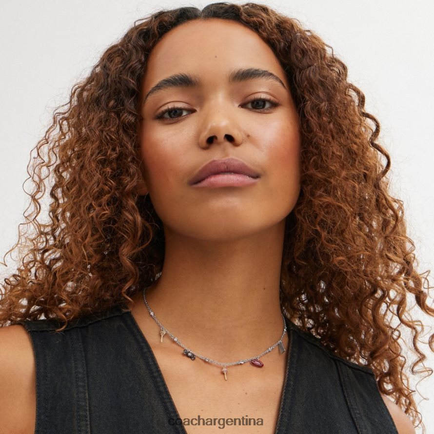 Coach mujer collar mini con dije de caramelo plata/multicolor L82882534