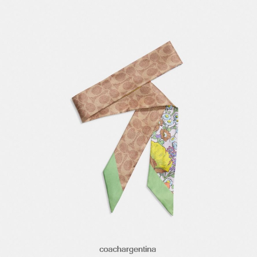 Coach mujer bufanda ajustada de seda con estampado floral de jardín mixto multicolor/lila L82882597