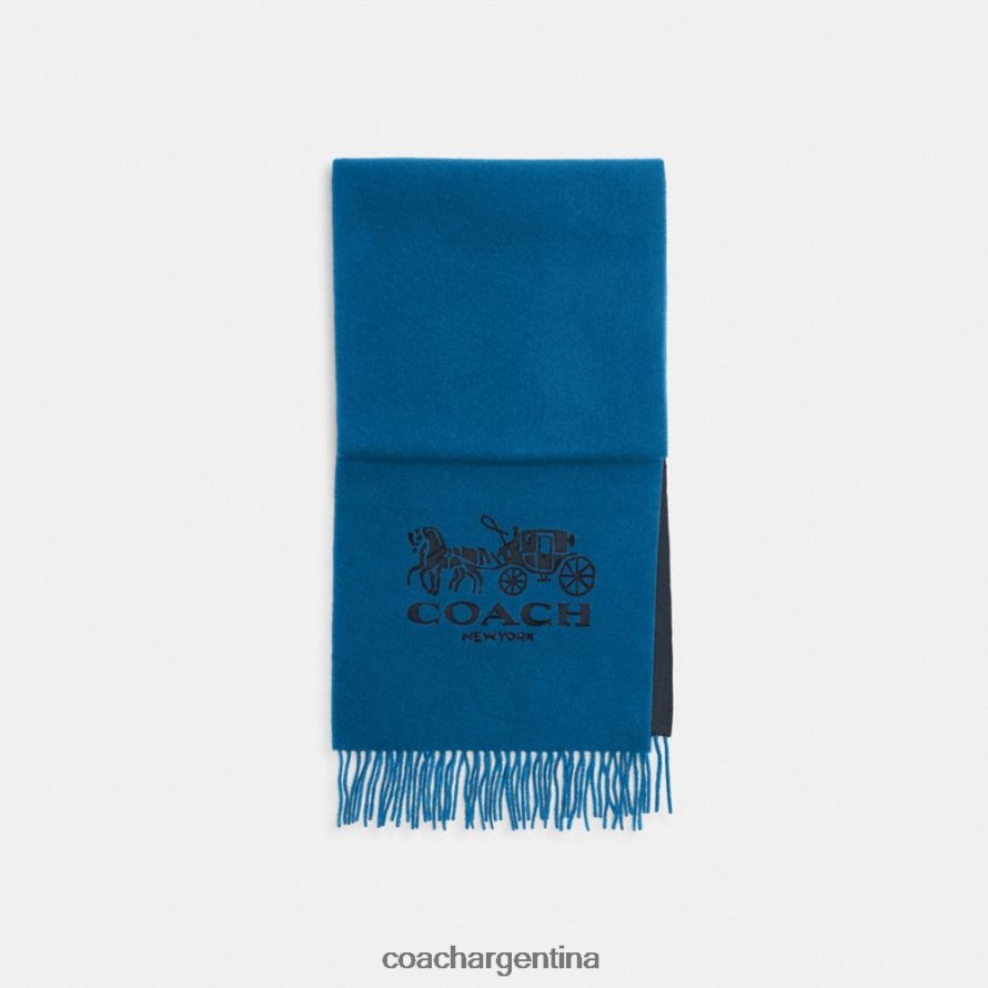 Coach mujer bufanda de cachemir bicolor con caballo y carruaje azul marino medianoche/mezclilla L82882558