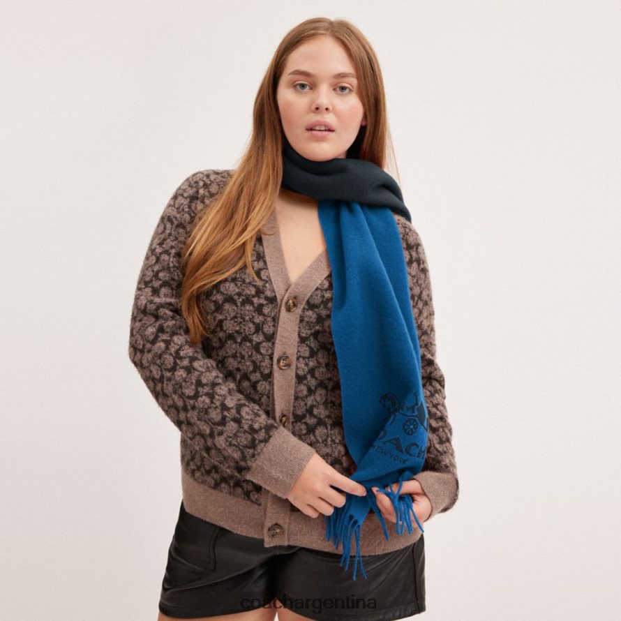 Coach mujer bufanda de cachemir bicolor con caballo y carruaje azul marino medianoche/mezclilla L82882558