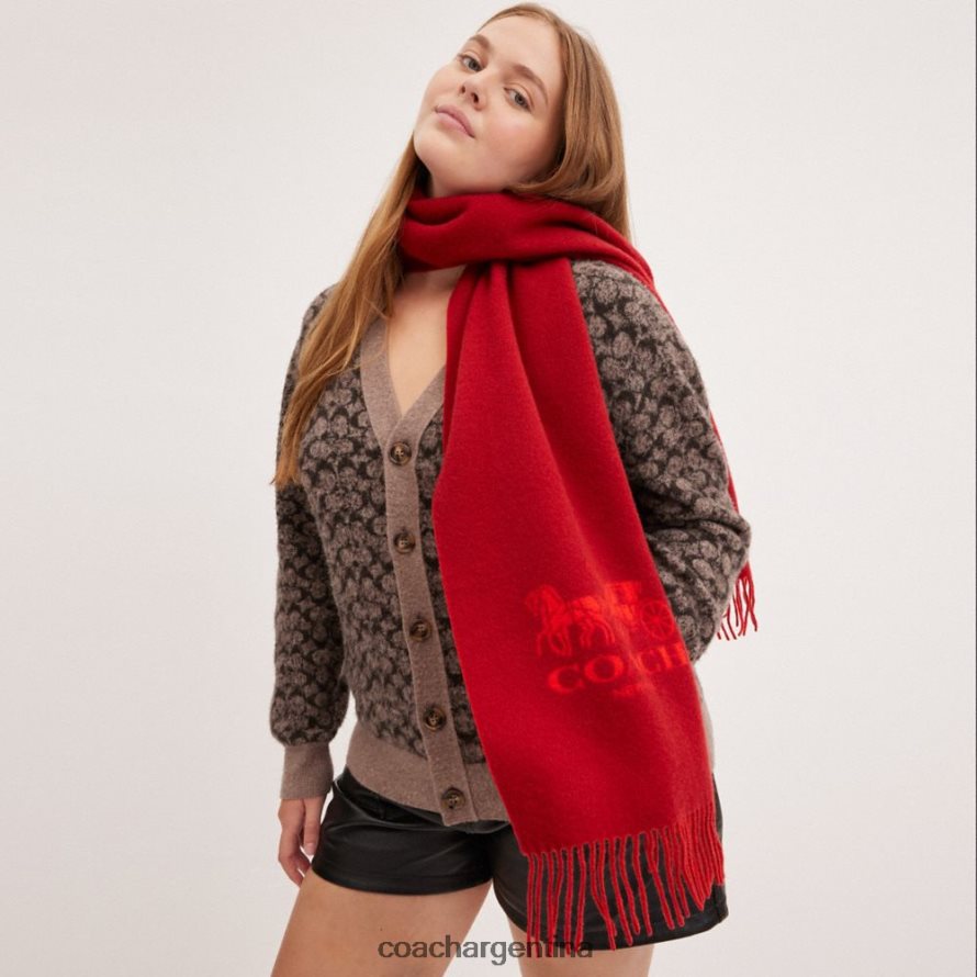 Coach mujer bufanda de cachemir bicolor con caballo y carruaje rojo deportivo/rojo esmalte L82882582
