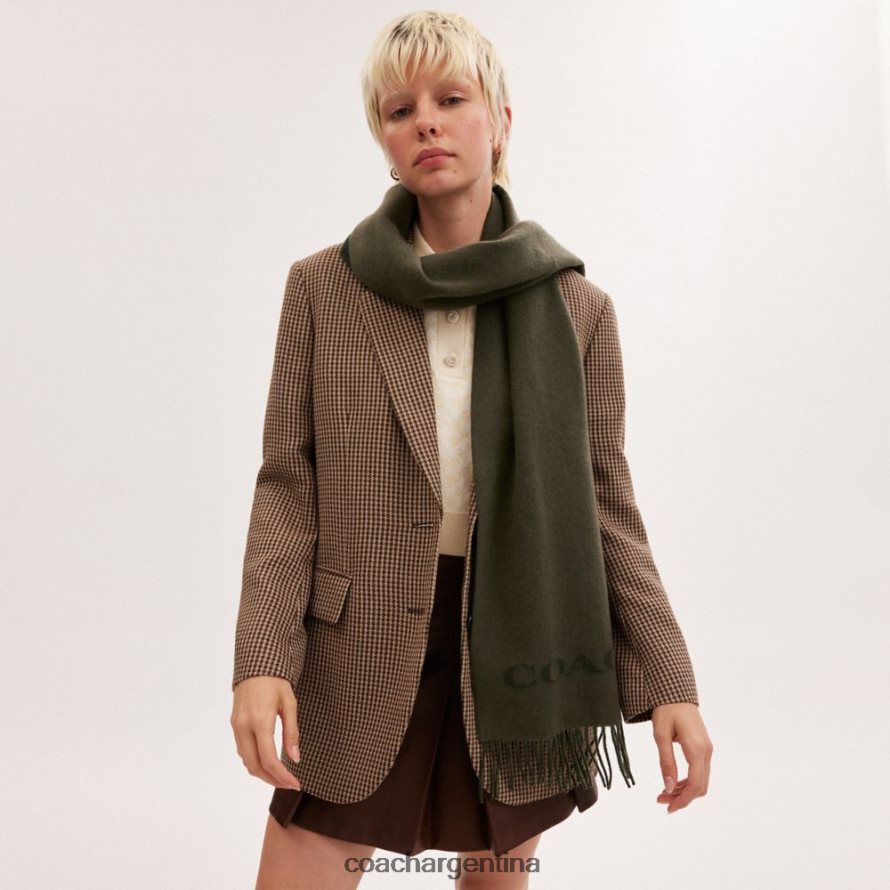 Coach mujer bufanda de cachemira con diseño de caballo y carruaje ejercito verde L82882577