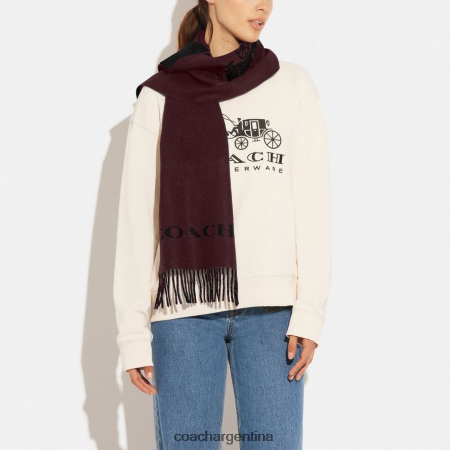 Coach mujer bufanda de cachemira con diseño de caballo y carruaje vino/negro L82882559