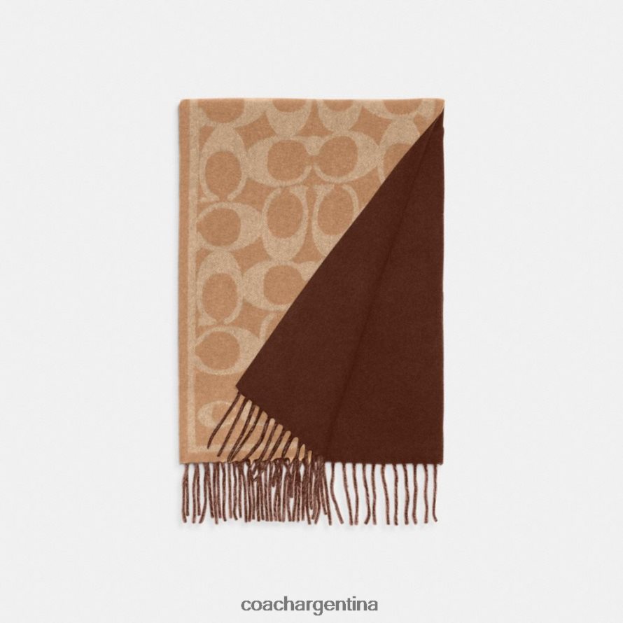 Coach mujer bufanda reversible de cachemir distintiva camello L82882553