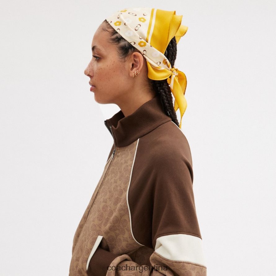 Coach mujer fular de seda con estampado de rosas de té y diamantes botón de oro L82882594