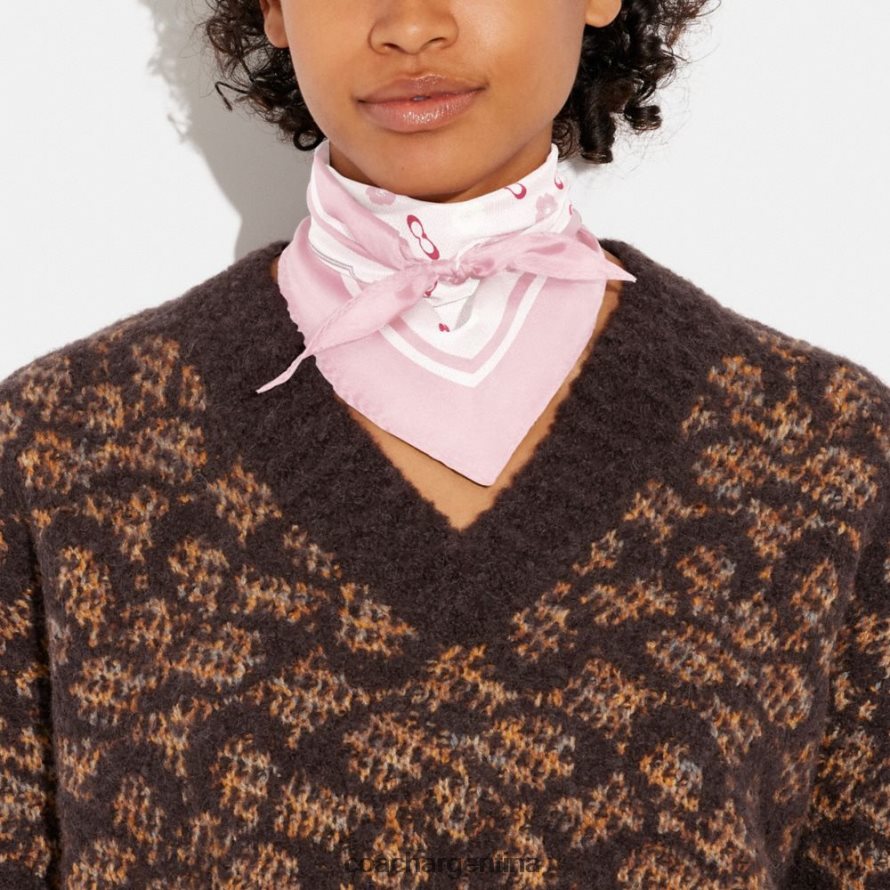 Coach mujer fular de seda con estampado de rosas de té y diamantes flor rosa L82882609