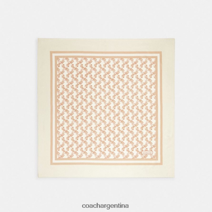 Coach mujer pañuelo cuadrado de seda con estampado de caballo y carruaje Marfil L82882611