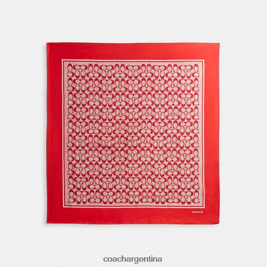 Coach mujer pañuelo cuadrado de seda con estampado vintage deporte rojo L82882545