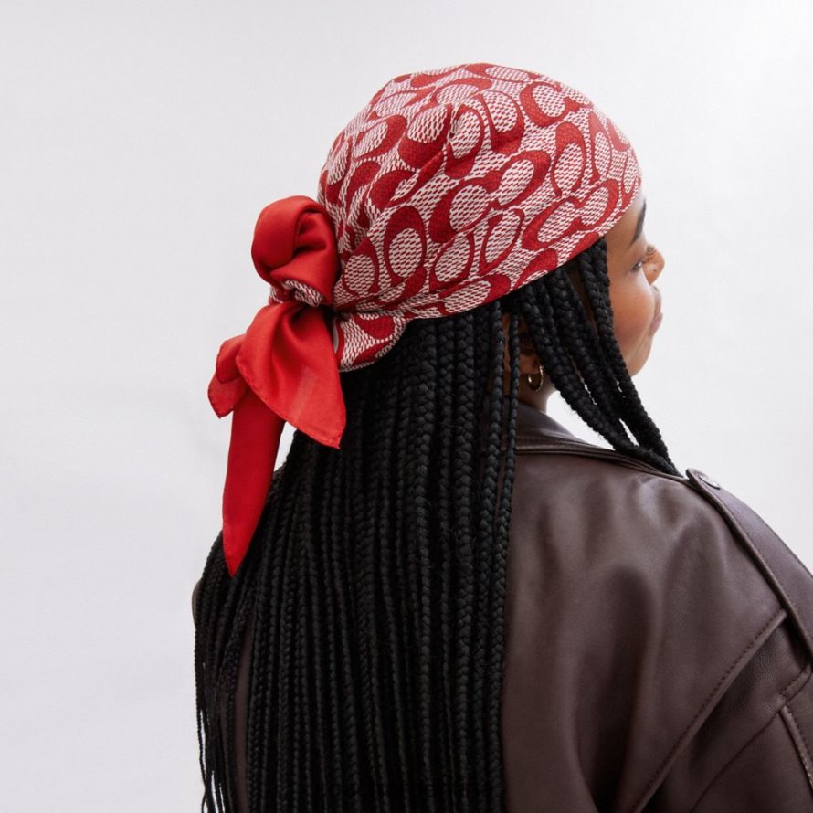 Coach mujer pañuelo cuadrado de seda con estampado vintage deporte rojo L82882545