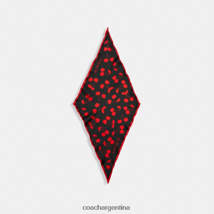 Coach mujer pañuelo de seda con estampado de cerezas y diamantes negro/rojo L82882598