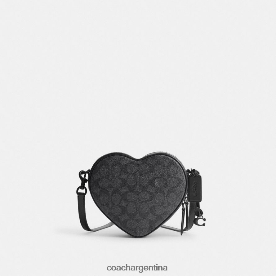Coach mujer bandolera con forma de corazón en lona de firma mw/carbón/negro L82882205