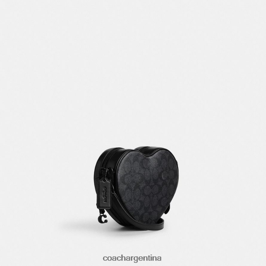 Coach mujer bandolera con forma de corazón en lona de firma mw/carbón/negro L82882205
