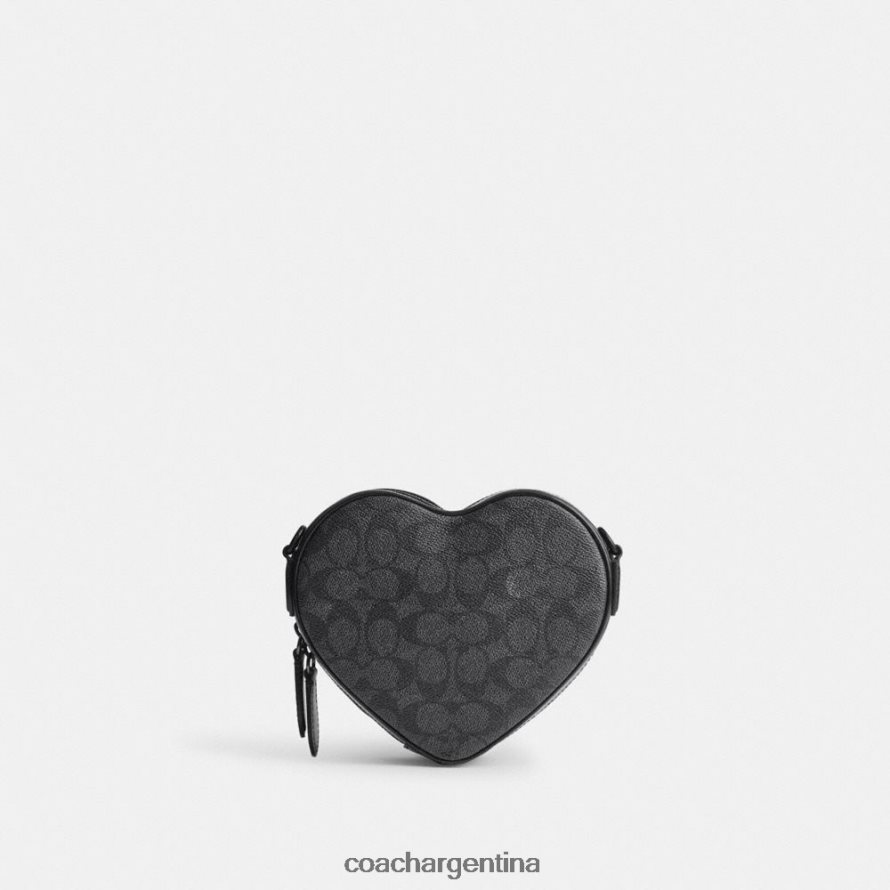 Coach mujer bandolera con forma de corazón en lona de firma mw/carbón/negro L82882205