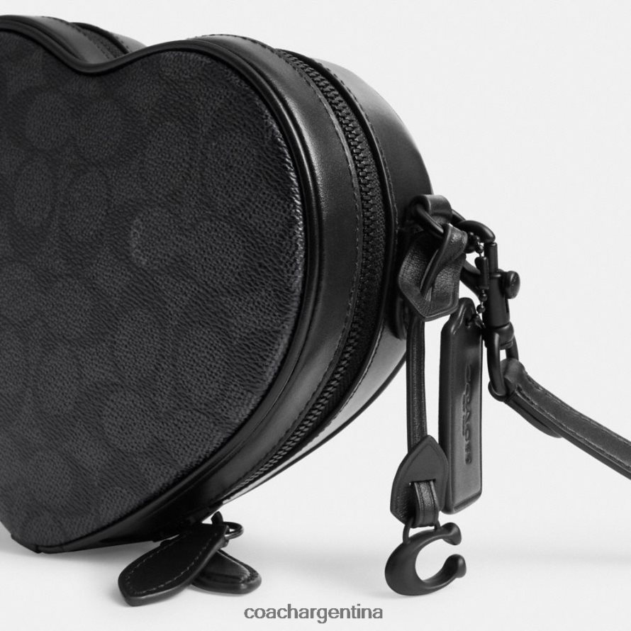 Coach mujer bandolera con forma de corazón en lona de firma mw/carbón/negro L82882205