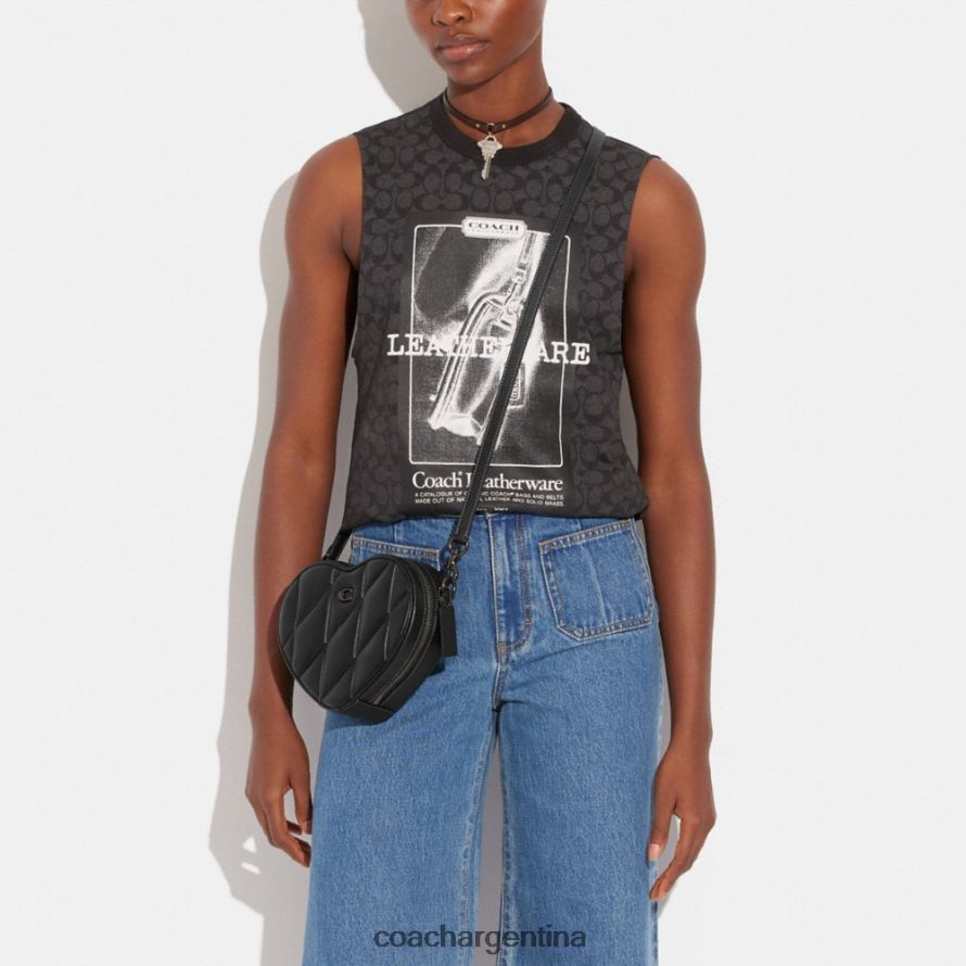 Coach mujer bandolera con forma de corazón y acolchado v5/negro L82882204