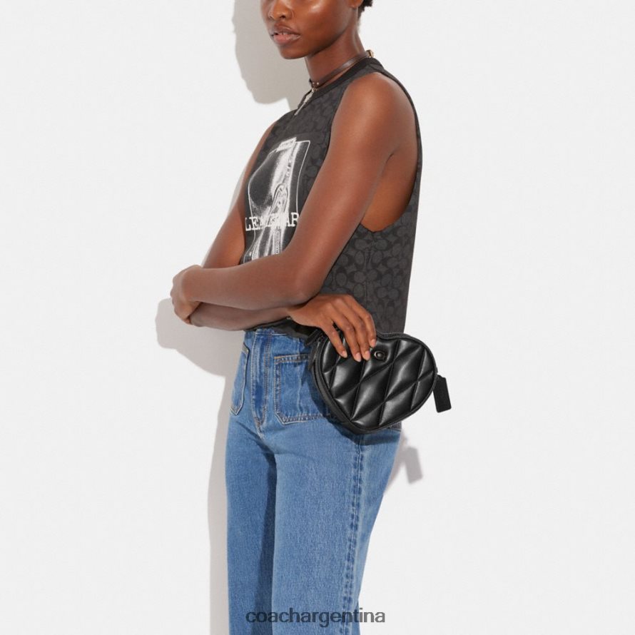 Coach mujer bandolera con forma de corazón y acolchado v5/negro L82882204