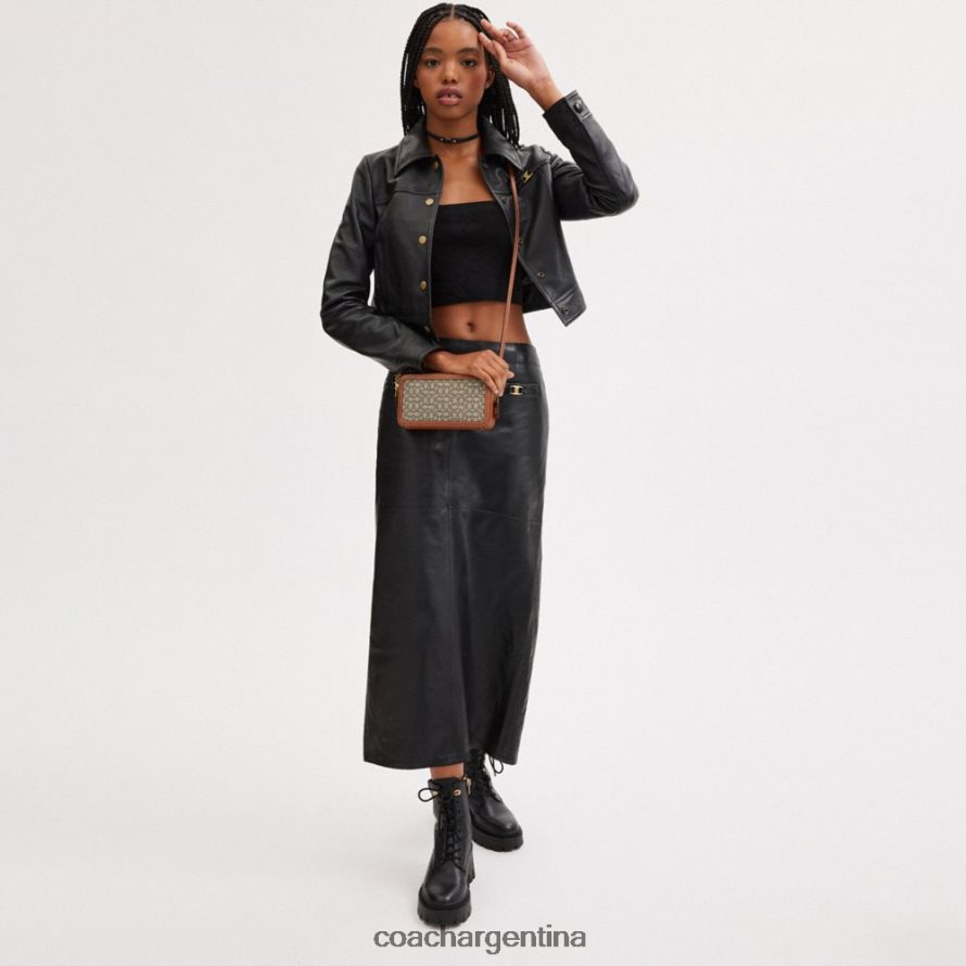 Coach mujer bandolera kira en jacquard con micro firma b4/cacao bruñido amb L82882306