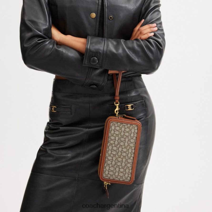 Coach mujer bandolera kira en jacquard con micro firma b4/cacao bruñido amb L82882306