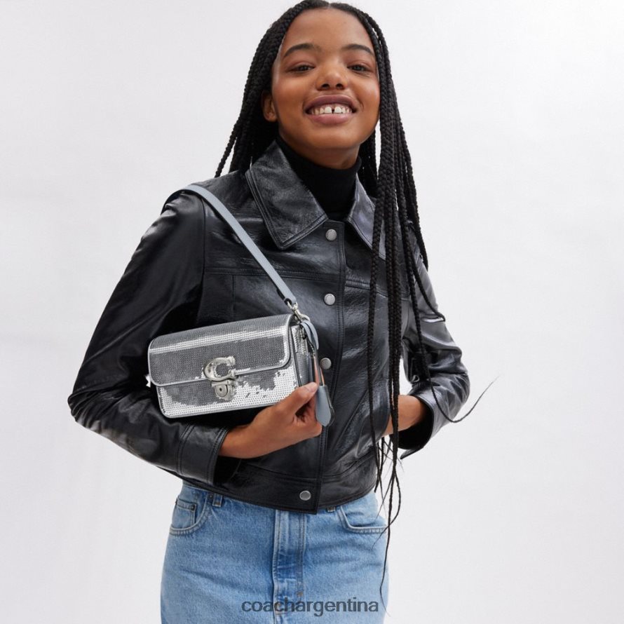 Coach mujer bolso baguette estudio con lentejuelas izq/plata L82882184