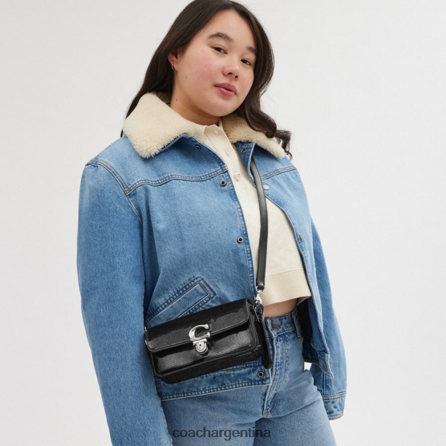 Coach mujer bolso baguette estudio con lentejuelas izquierdo/negro L82882183