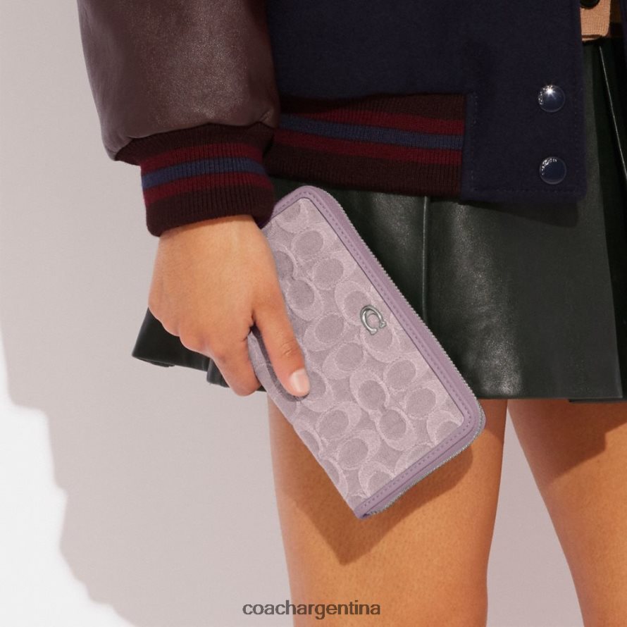 Coach mujer cartera con cremallera tipo acordeón en denim característico izq/púrpura pálido L82882325