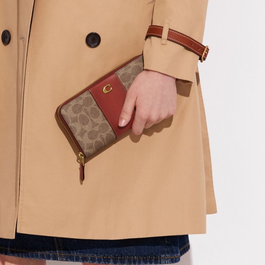 Coach mujer cartera tipo acordeón con cremallera en lona distintiva con bloques de color b4/óxido tostado L82882329