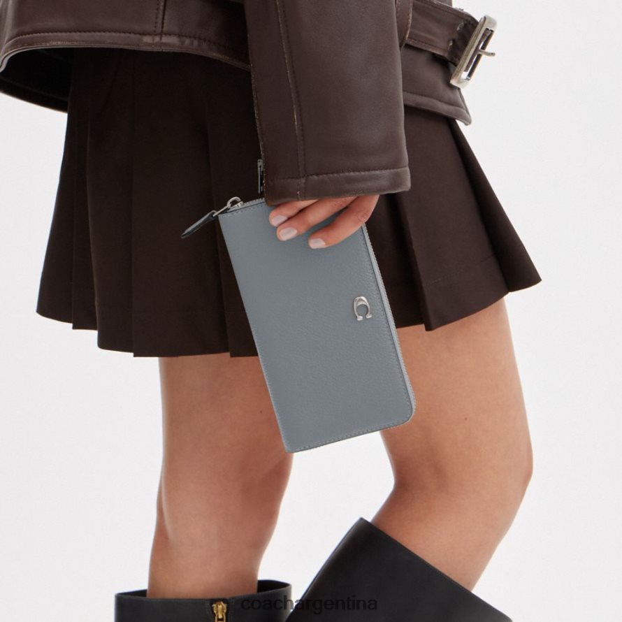 Coach mujer cartera tipo acordeón con cremallera izq/gris azul L82882321