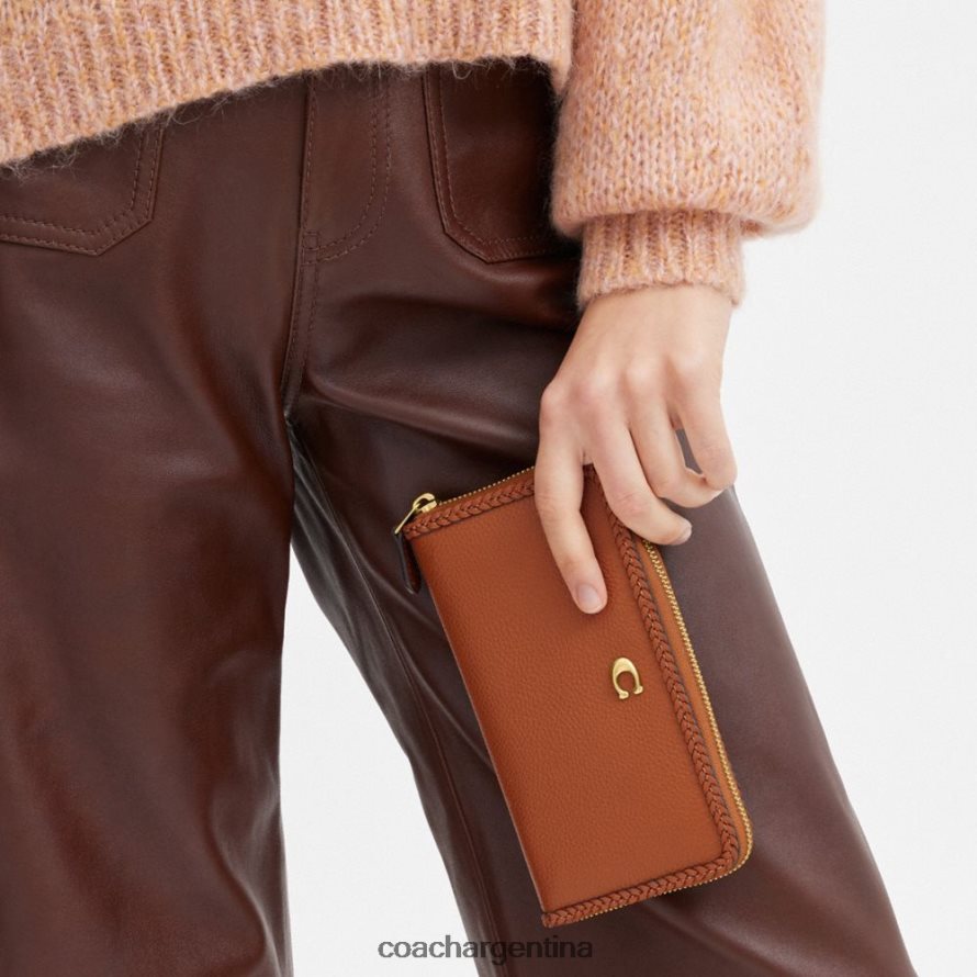 Coach mujer cartera tipo acordeón con cremallera y trenza b4/ámbar bruñido L82882322