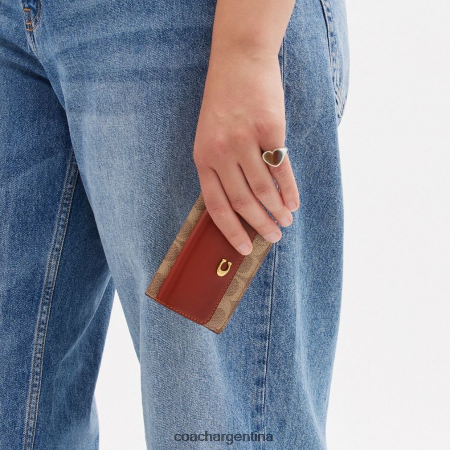 Coach mujer cartera pequeña triple en lona de firma b4/óxido tostado L82882348