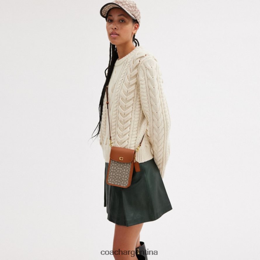 Coach mujer bandolera para teléfono en jacquard con micro firma b4/cacao bruñido amb L82882386