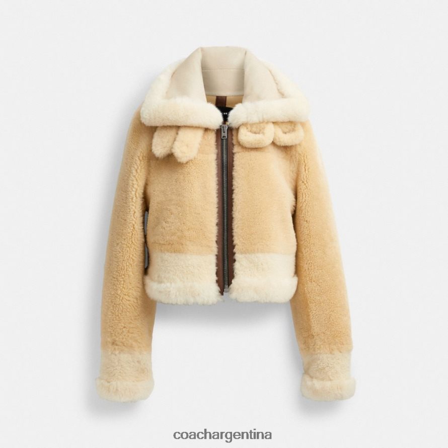 Coach mujer Aviador encogido por toda la prenda de piel de oveja crema múltiple L82882453