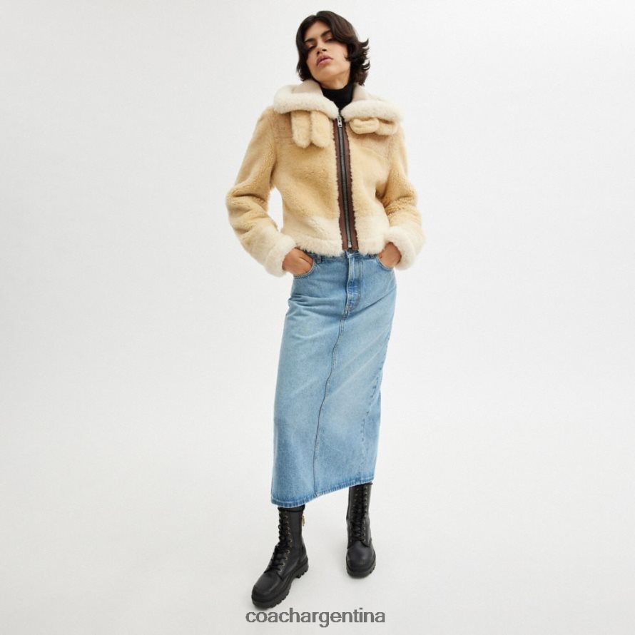 Coach mujer Aviador encogido por toda la prenda de piel de oveja crema múltiple L82882453